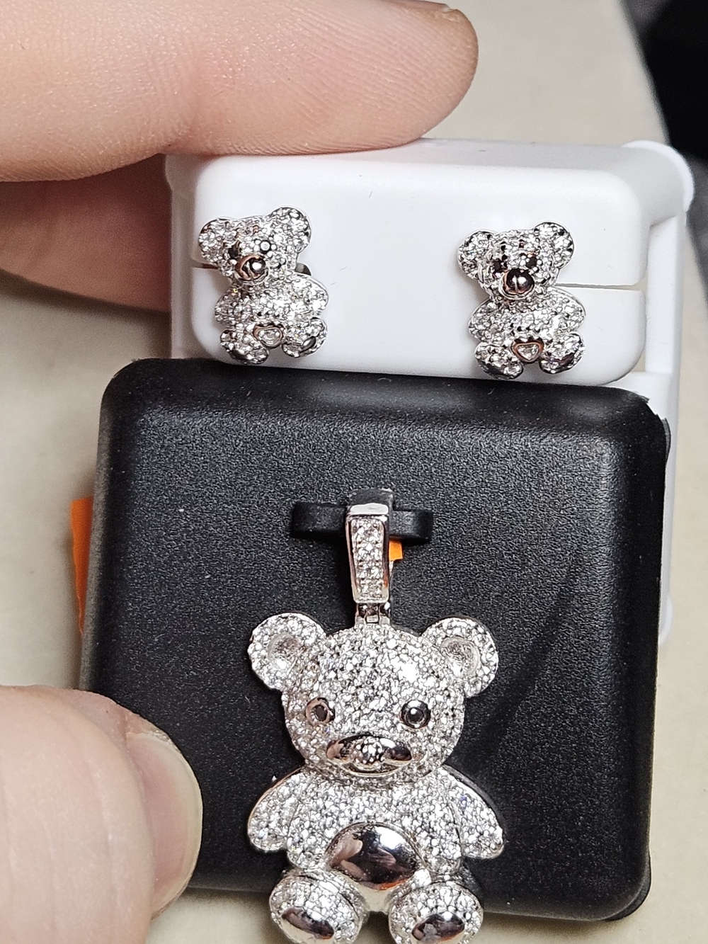 ✨ 925 Sterling Silver Iced Out Moissanite Teddy Bear Pendant Set ✨